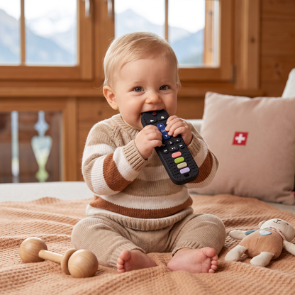 Baby-Beißring in Fernbedienungsform aus Silikon – BPA-freies sensorisches Kauspielzeug