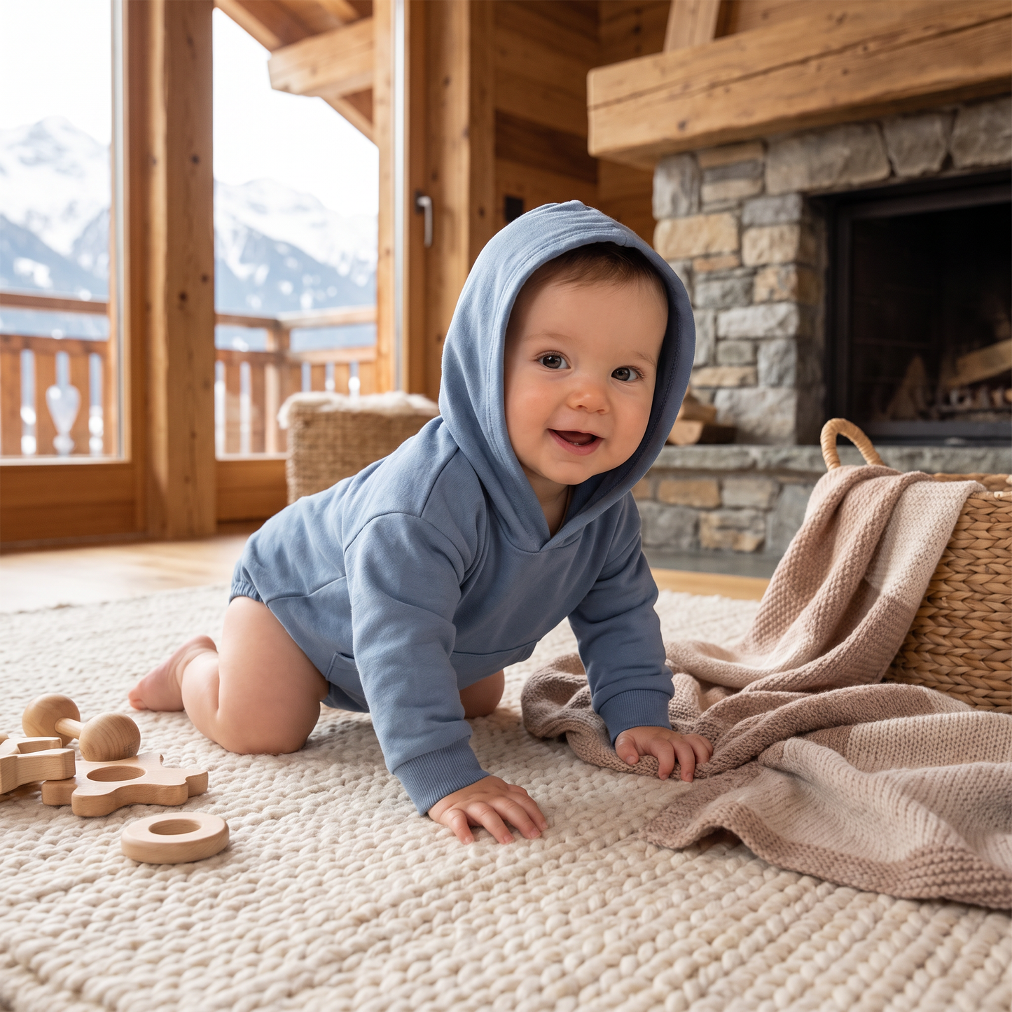 Baby-Strampler mit Kapuze – Weicher Langarm-Einteiler mit Fronttasche