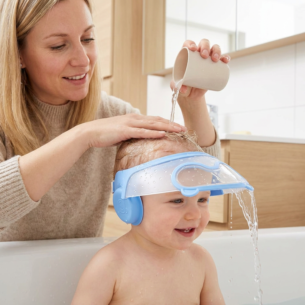 Verstellbarer Baby-Wasser- & Shampoo-Schutzschirm mit 360° Augen- & Ohrenschutz