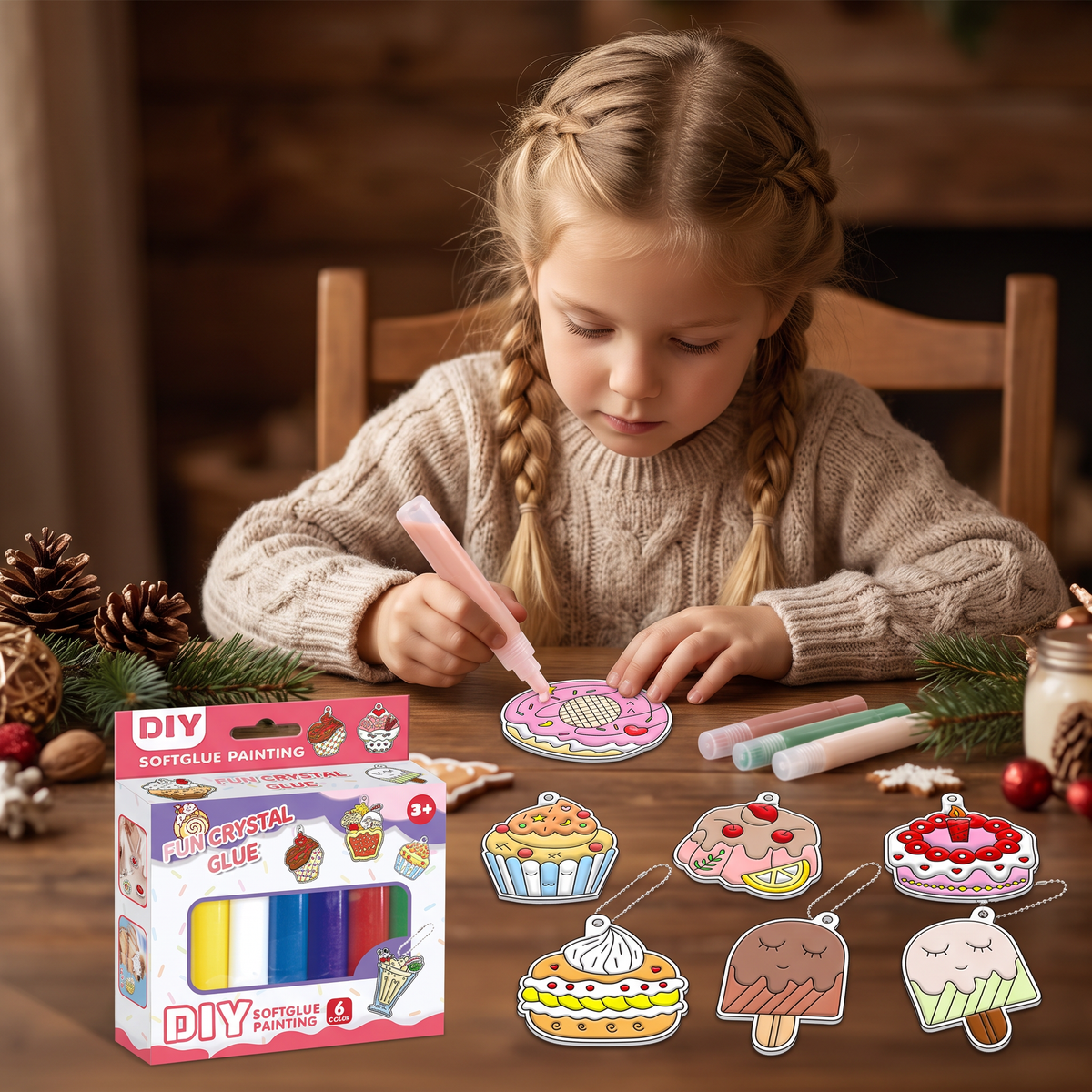 DIY-Weihnachtsanhänger-Bastelset mit kleberfreier Maltechnik für Kinder