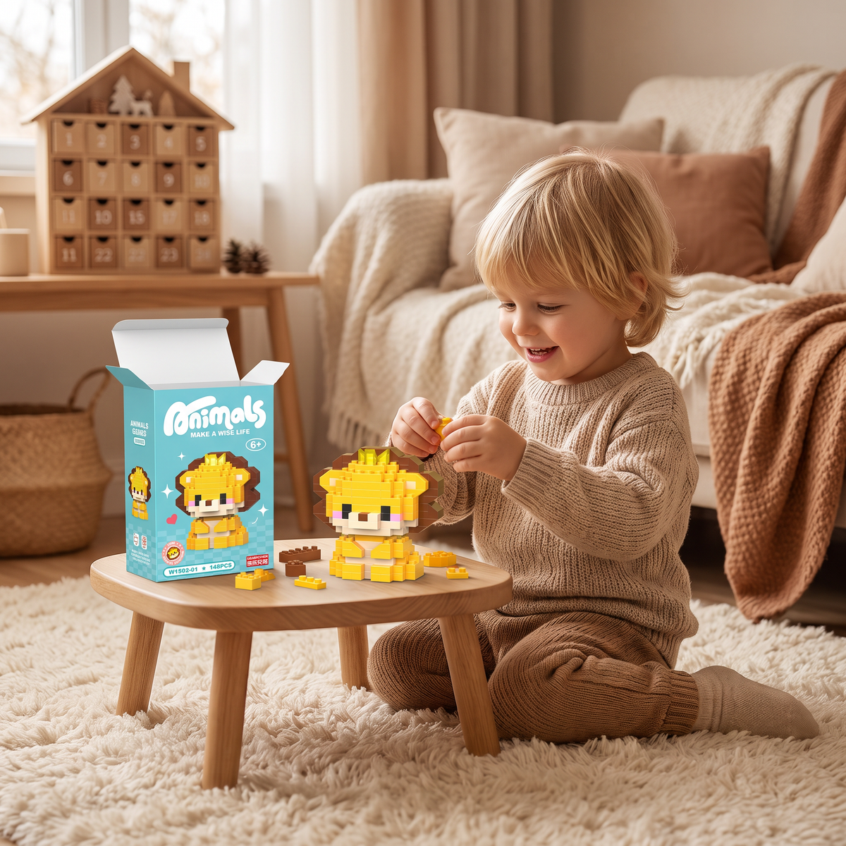 Niedlicher Tier-Baustein-Adventskalender für Kinder