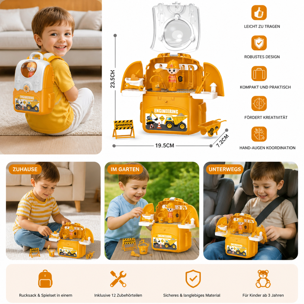 3-in-1 Rucksack-Spielset für unterwegs
