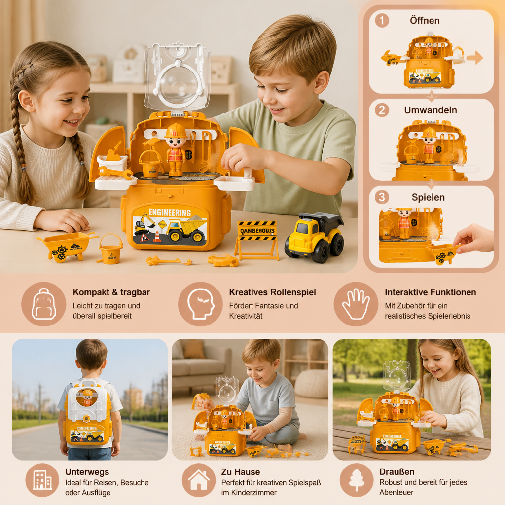 3-in-1 Rucksack-Spielset für unterwegs