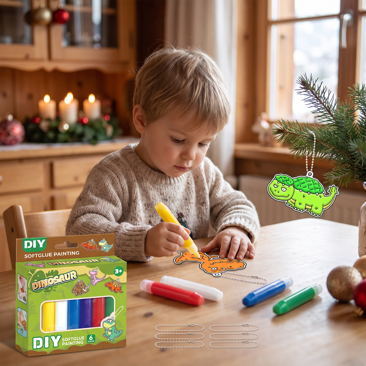 DIY-Weihnachtsanhänger-Bastelset mit kleberfreier Maltechnik für Kinder