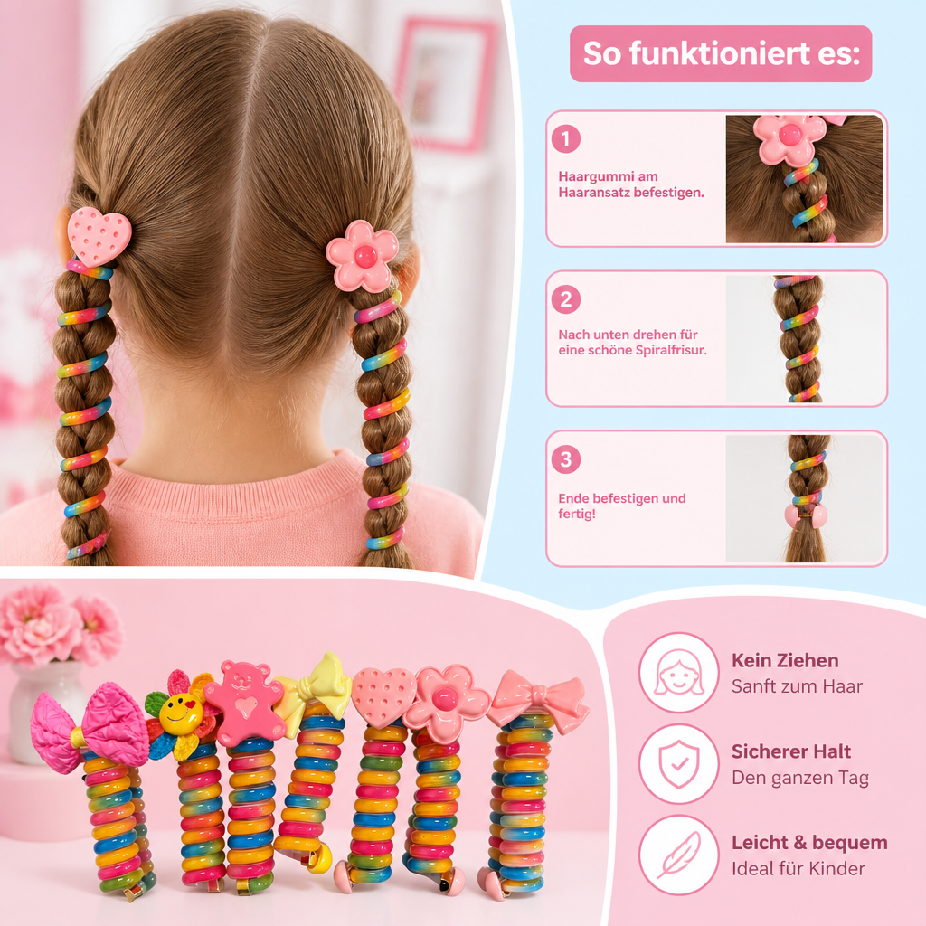 Süßes Spiral-Haargummi-Set für Kinder