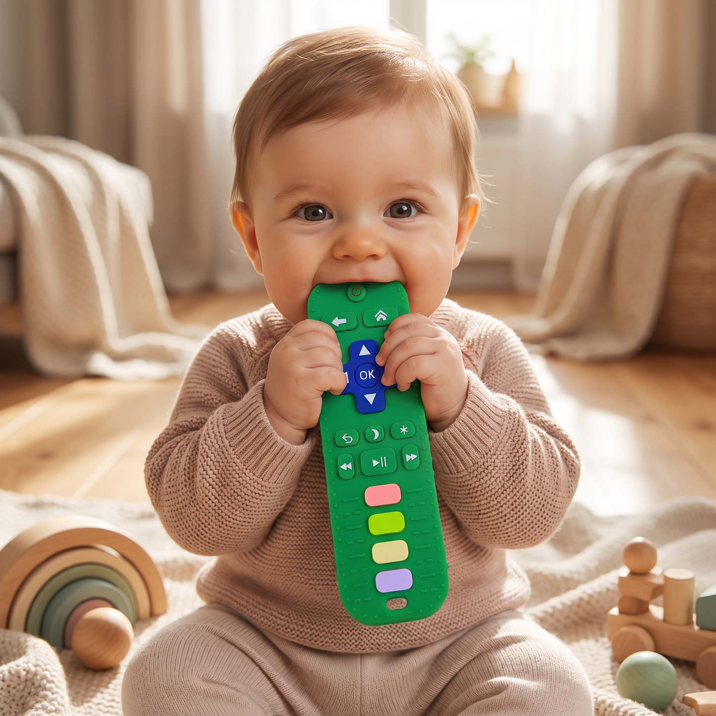 Baby-Beißring in Fernbedienungsform aus Silikon – BPA-freies sensorisches Kauspielzeug