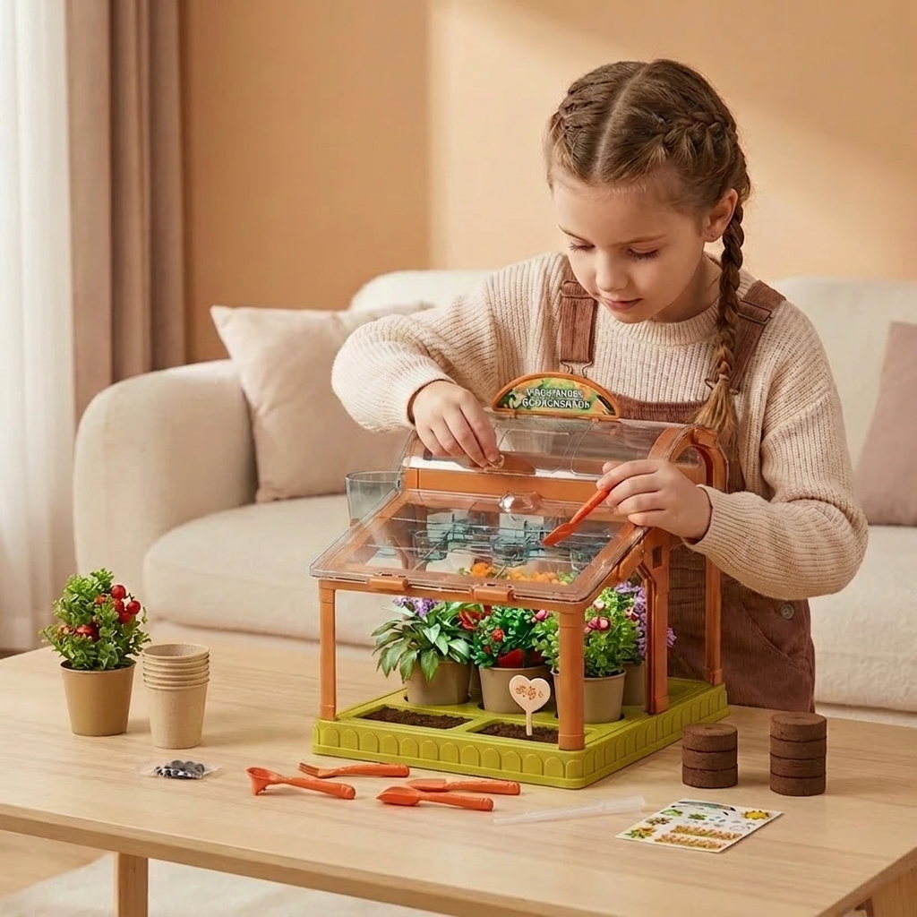 LED Kinder-Gewächshaus aus Acryl – Indoor Pflanzset für spielerisches Lernen & Pflanzenzucht
