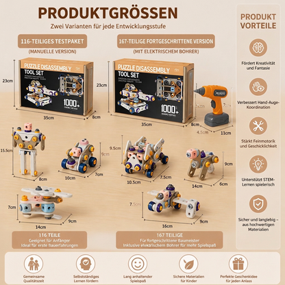 DIY-Werkzeugset für Kinder mit elektrischem Bohrer – MINT-Bauset