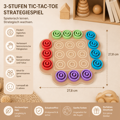 Pädagogisches 3-stufiges Tic-Tac-Toe-Strategiespiel aus Holz
