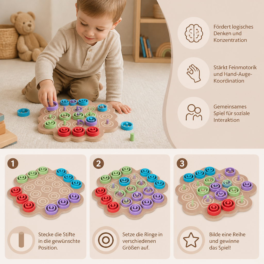 Pädagogisches 3-stufiges Tic-Tac-Toe-Strategiespiel aus Holz