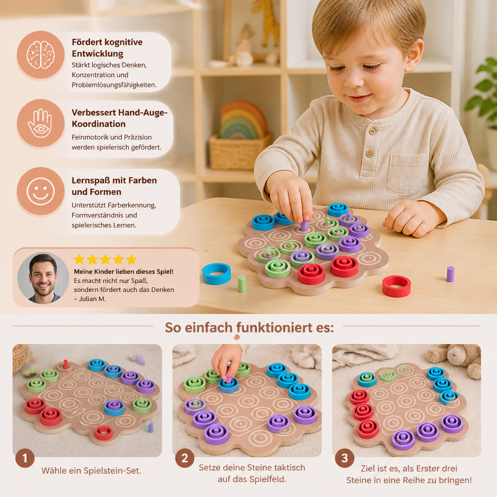Pädagogisches 3-stufiges Tic-Tac-Toe-Strategiespiel aus Holz