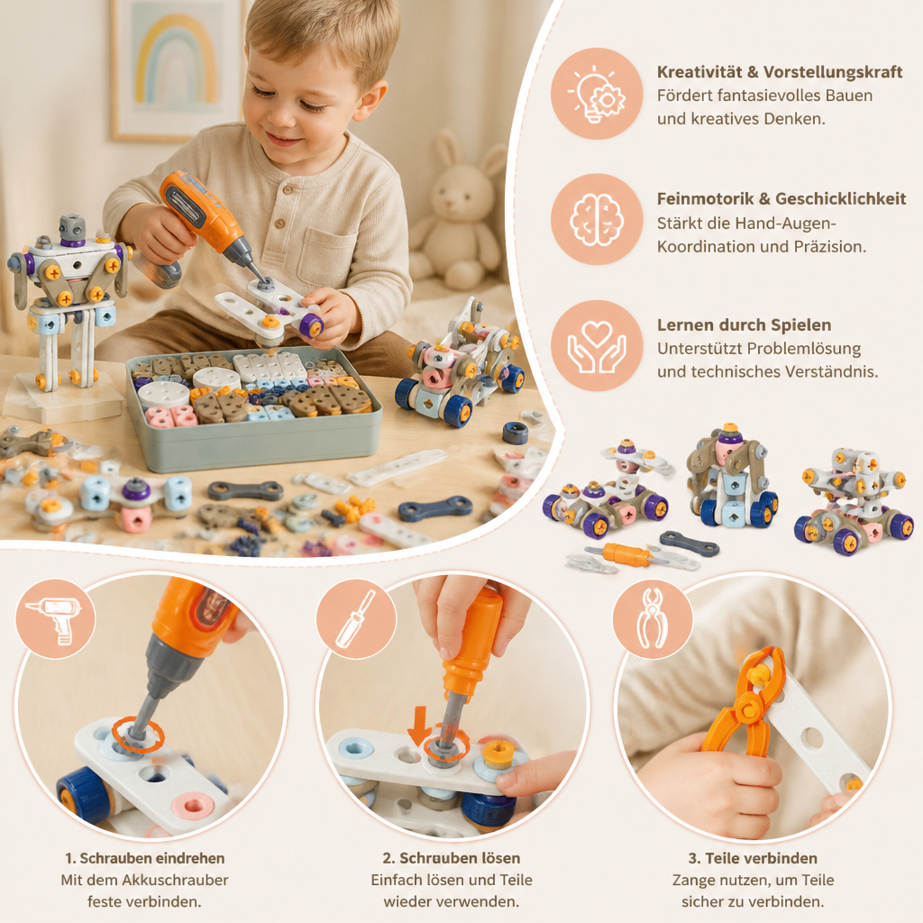 DIY-Werkzeugset für Kinder mit elektrischem Bohrer – MINT-Bauset