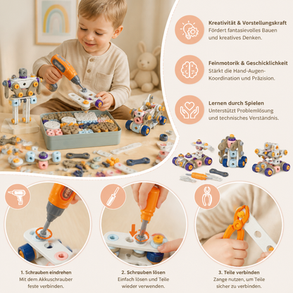DIY-Werkzeugset für Kinder mit elektrischem Bohrer – MINT-Bauset