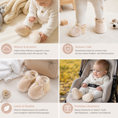Warme & gemütliche Baby-Booties aus Baumwolle mit Fleecefutter und weichen Sohlen