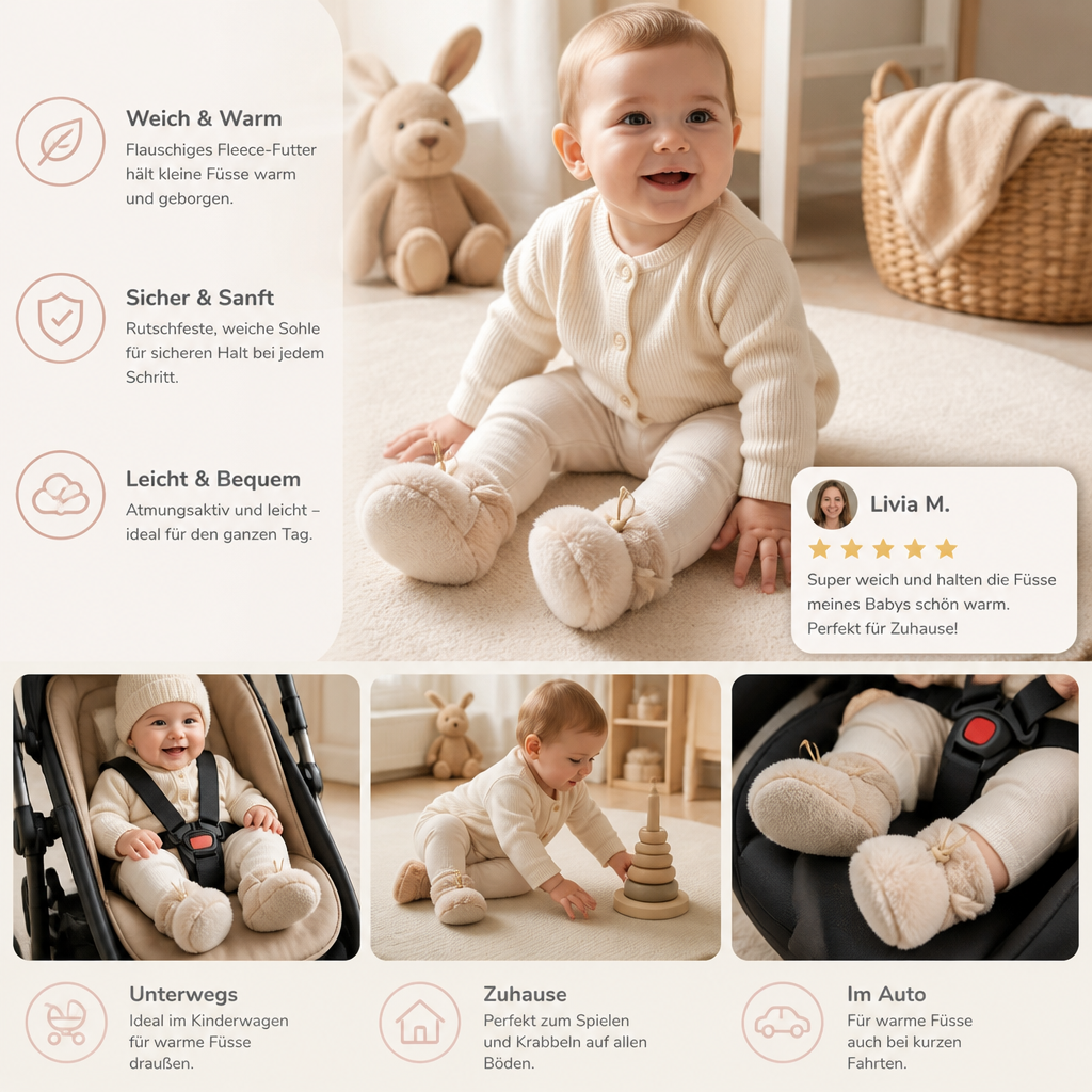 Warme & gemütliche Baby-Booties aus Baumwolle mit Fleecefutter und weichen Sohlen