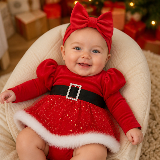 „Mein erstes Weihnachten“-Langarm-Stramplerkleid für Baby-Mädchen