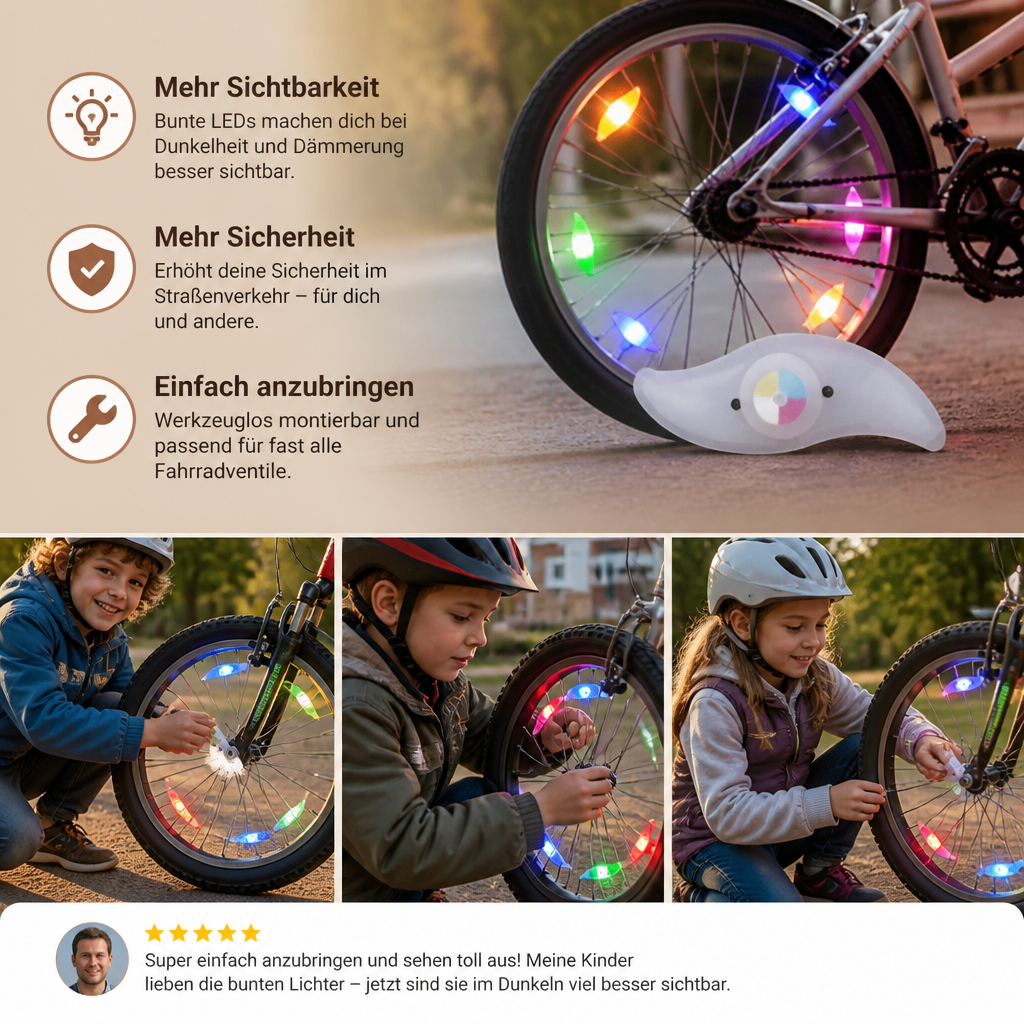 Bunte LED-Speichenlichter fürs Fahrrad