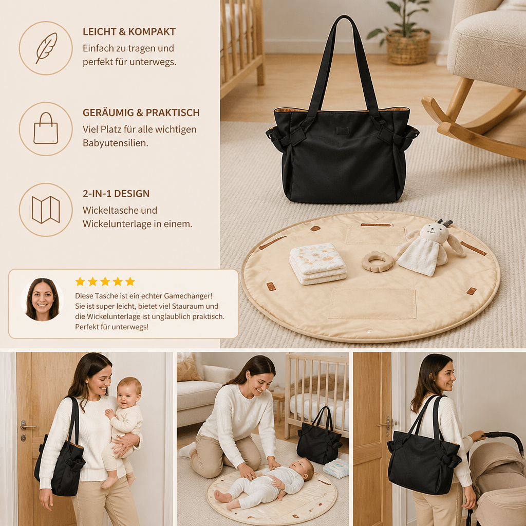 2-in-1 Faltbare Wickeltasche & Wickelunterlage – Leichte, geräumige Reisetasche für Mütter