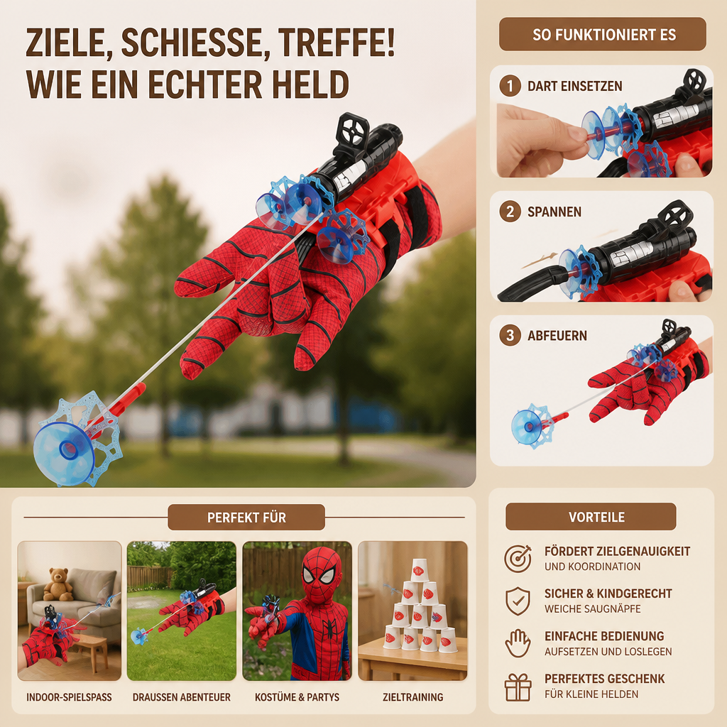 Superhelden-Netzwerfer-Handschuhset – Handgelenk-Werfer mit Saugnapf-Pfeilen