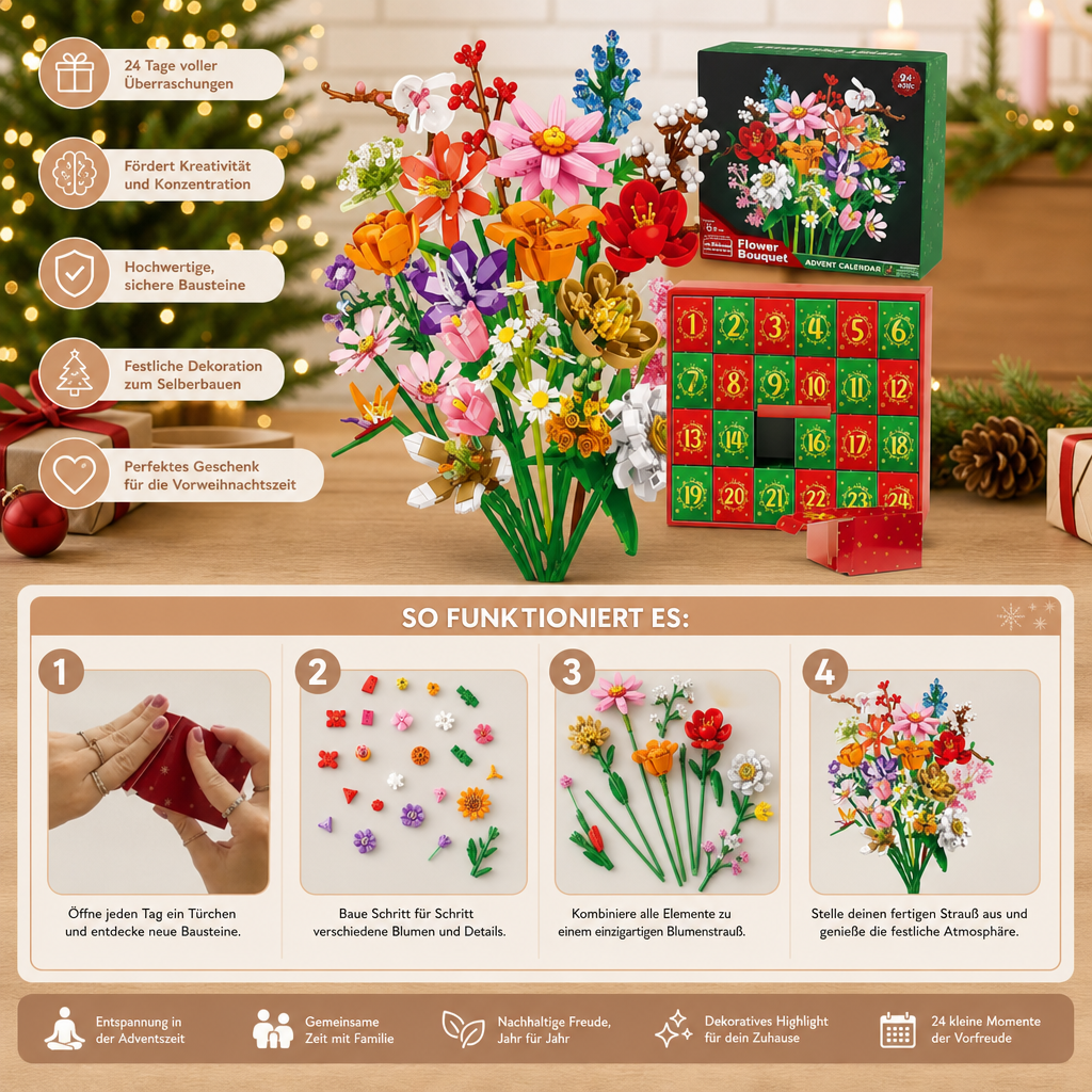 Weihnachts-Blumenstrauß-Baustein-Adventskalender