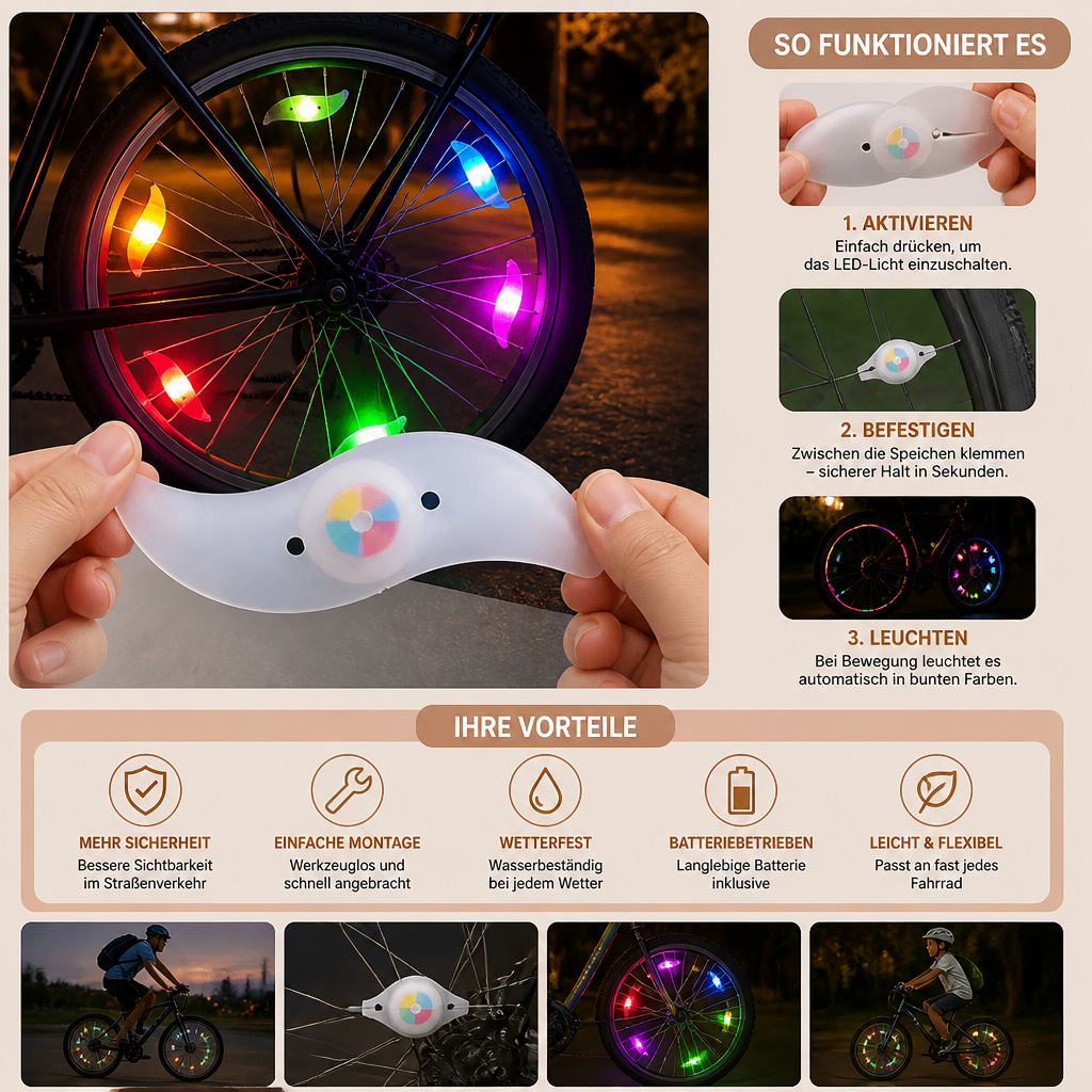 Bunte LED-Speichenlichter fürs Fahrrad