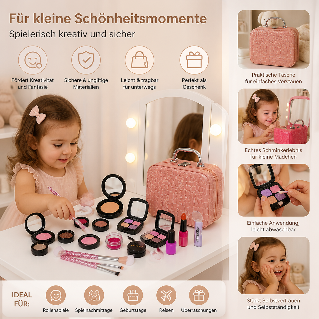 Make-up-Spielset für Mädchen – Sicheres Kinder-Kosmetikset mit praktischer Tasche