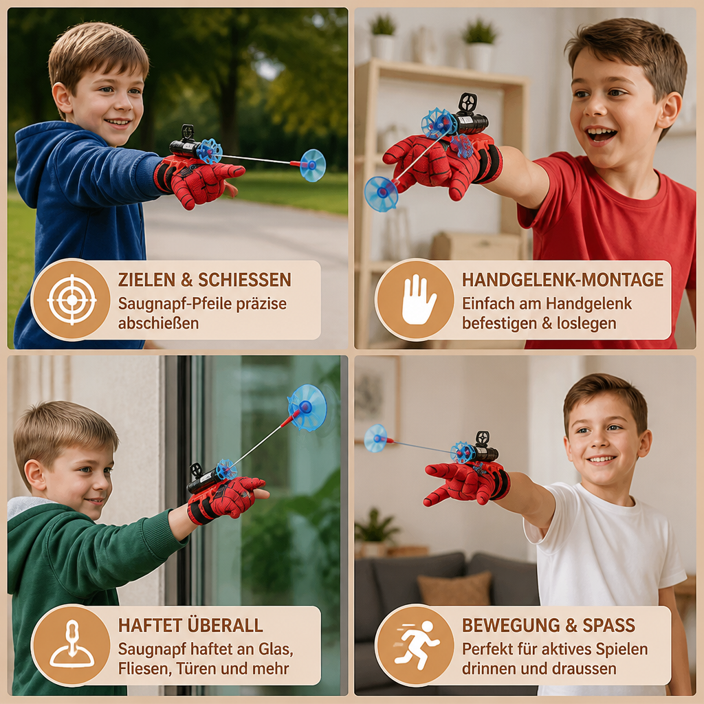 Superhelden-Netzwerfer-Handschuhset – Handgelenk-Werfer mit Saugnapf-Pfeilen