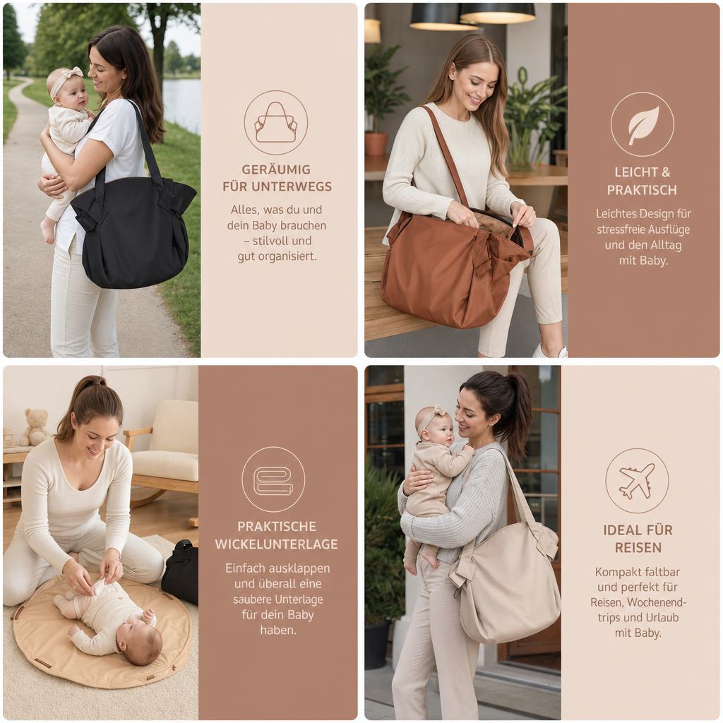 2-in-1 Faltbare Wickeltasche & Wickelunterlage – Leichte, geräumige Reisetasche für Mütter