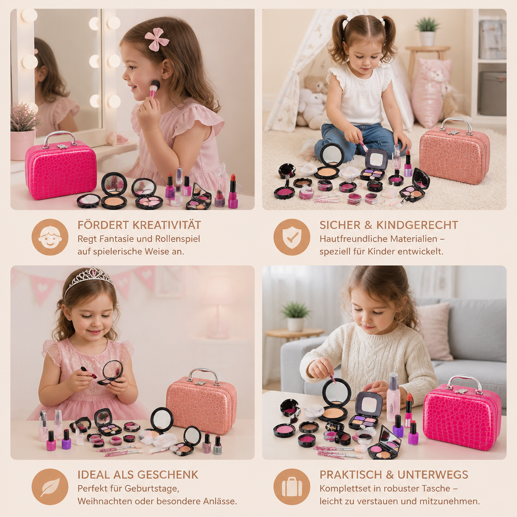 Make-up-Spielset für Mädchen – Sicheres Kinder-Kosmetikset mit praktischer Tasche