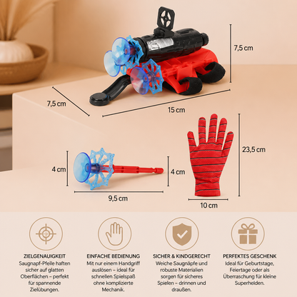 Superhelden-Netzwerfer-Handschuhset – Handgelenk-Werfer mit Saugnapf-Pfeilen