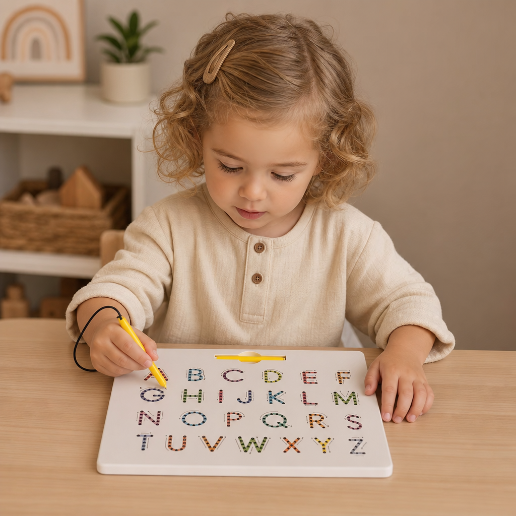 2-in-1 Magnetische Buchstaben-Nachfahrtafel zum Üben von Groß- & Kleinbuchstaben