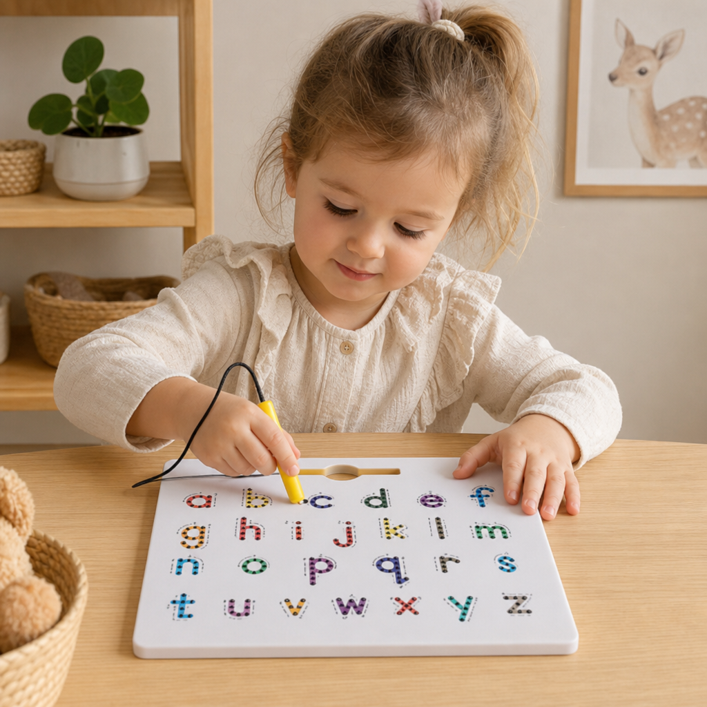 2-in-1 Magnetische Buchstaben-Nachfahrtafel zum Üben von Groß- & Kleinbuchstaben