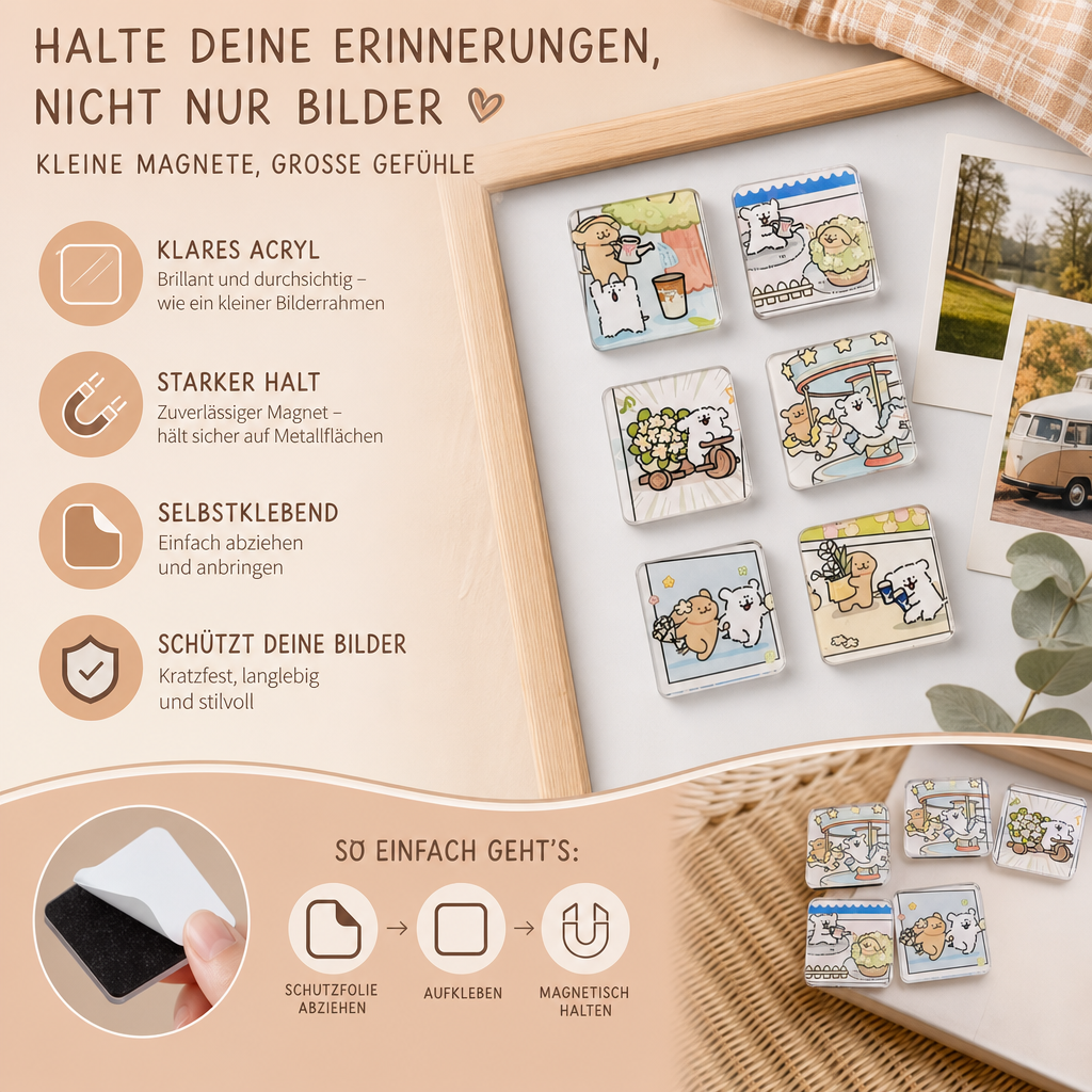 Klare magnetische Acryl-Fotorahmen mit selbstklebender Rückseite 5er Set