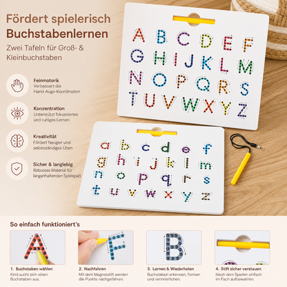 2-in-1 Magnetische Buchstaben-Nachfahrtafel zum Üben von Groß- & Kleinbuchstaben