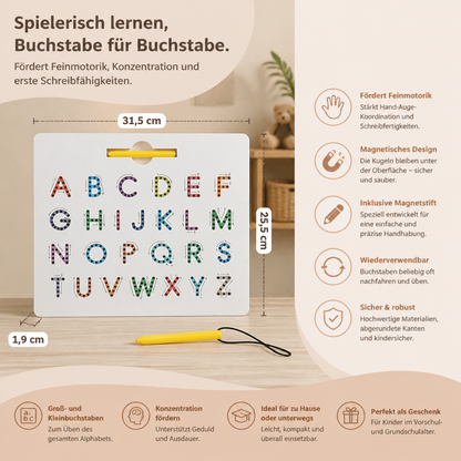 2-in-1 Magnetische Buchstaben-Nachfahrtafel zum Üben von Groß- & Kleinbuchstaben