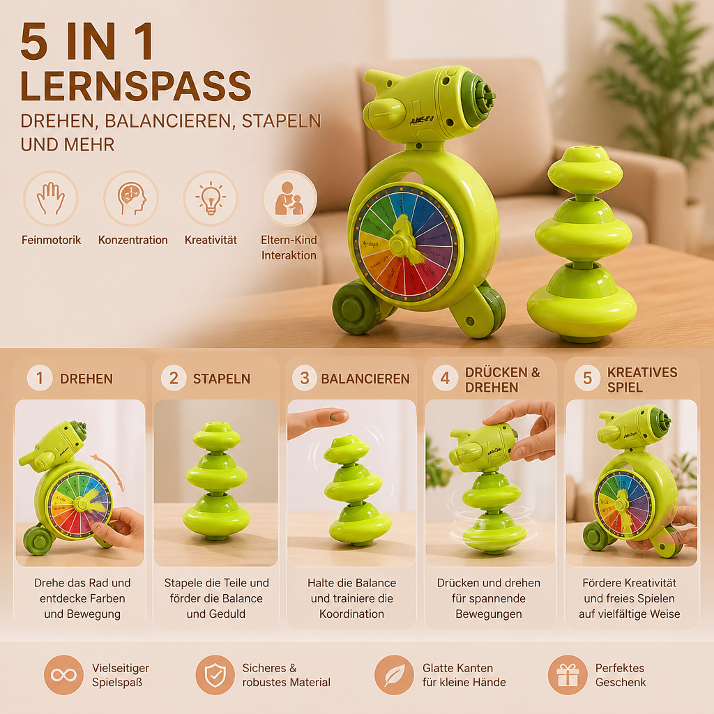 5-in-1 Gyro-Lernspielzeug – Dreh-, Balance- & Stapelspiel für Kinder