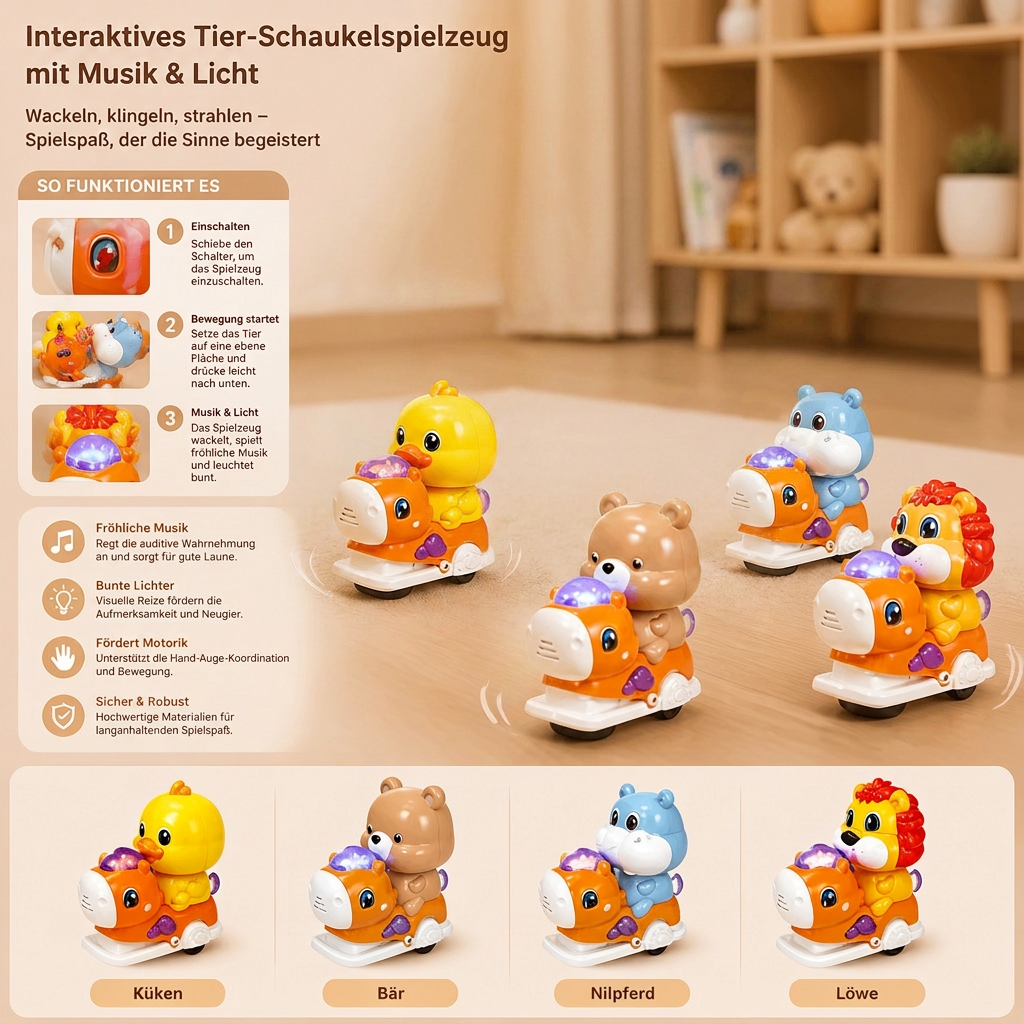 Interaktives Tier-Schaukelspielzeug mit Musik & Licht