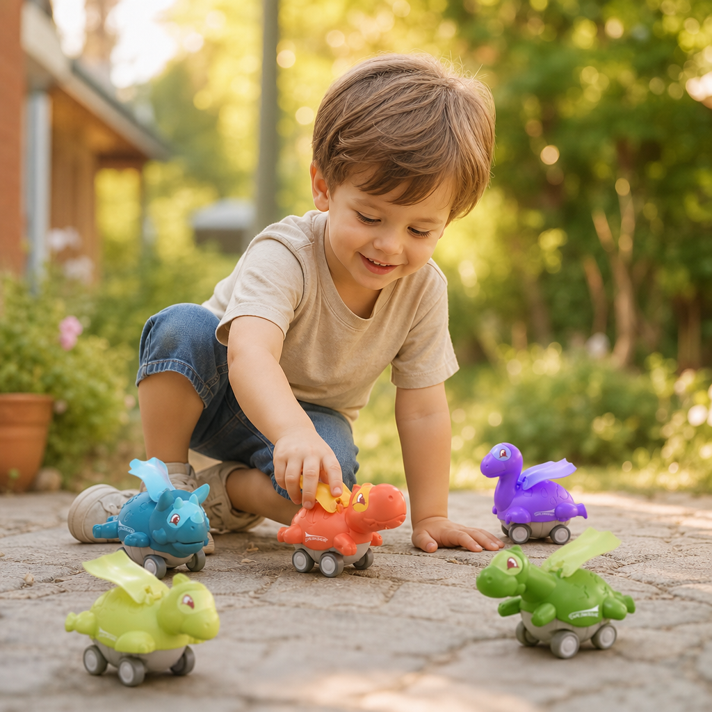 Press-&-Go-Dinoautos – Rollende Dinosaurier-Spielzeugautos für Kinder