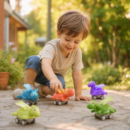 Press-&-Go-Dinoautos – Rollende Dinosaurier-Spielzeugautos für Kinder