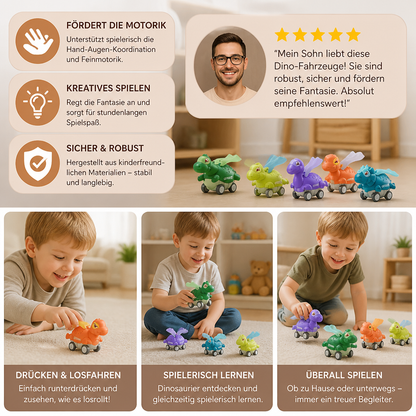 Press-&-Go-Dinoautos – Rollende Dinosaurier-Spielzeugautos für Kinder