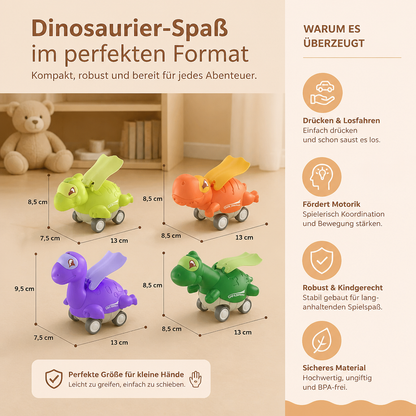 Press-&-Go-Dinoautos – Rollende Dinosaurier-Spielzeugautos für Kinder