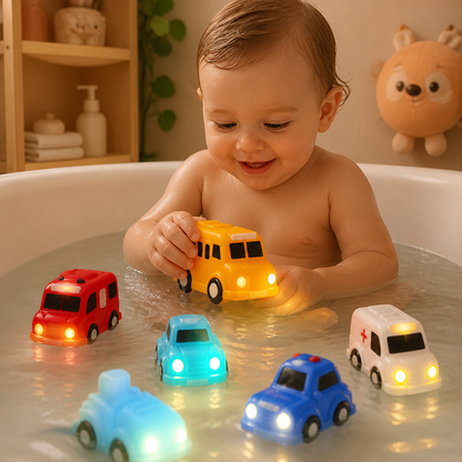 Leuchtendes Badewannen-Auto-Set – Wasseraktiviertes Badespielzeug für Babys