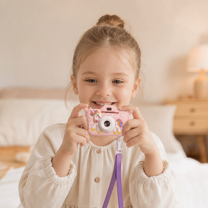 Wiederaufladbare Digitalkamera für Kinder mit Selfie-Modus, HD-Video & Silikonhülle