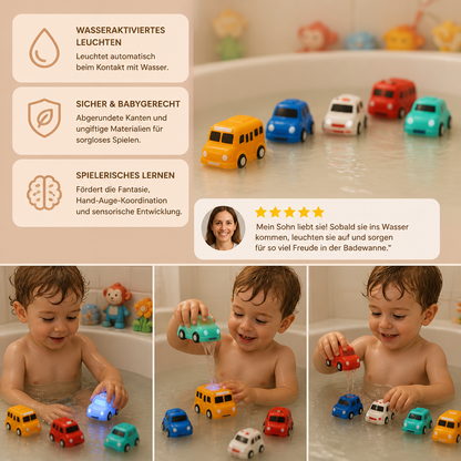 Leuchtendes Badewannen-Auto-Set – Wasseraktiviertes Badespielzeug für Babys