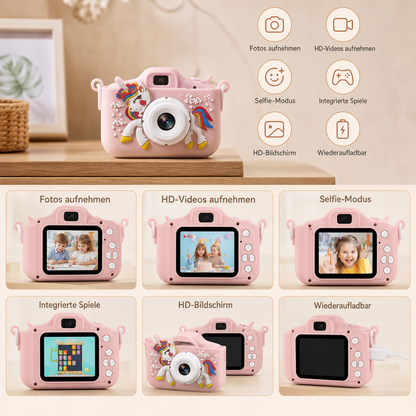 Wiederaufladbare Digitalkamera für Kinder mit Selfie-Modus, HD-Video & Silikonhülle