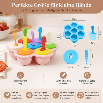 7-teiliges Silikon-Eisformen-Set – Wiederverwendbare Eisformen für Kinder