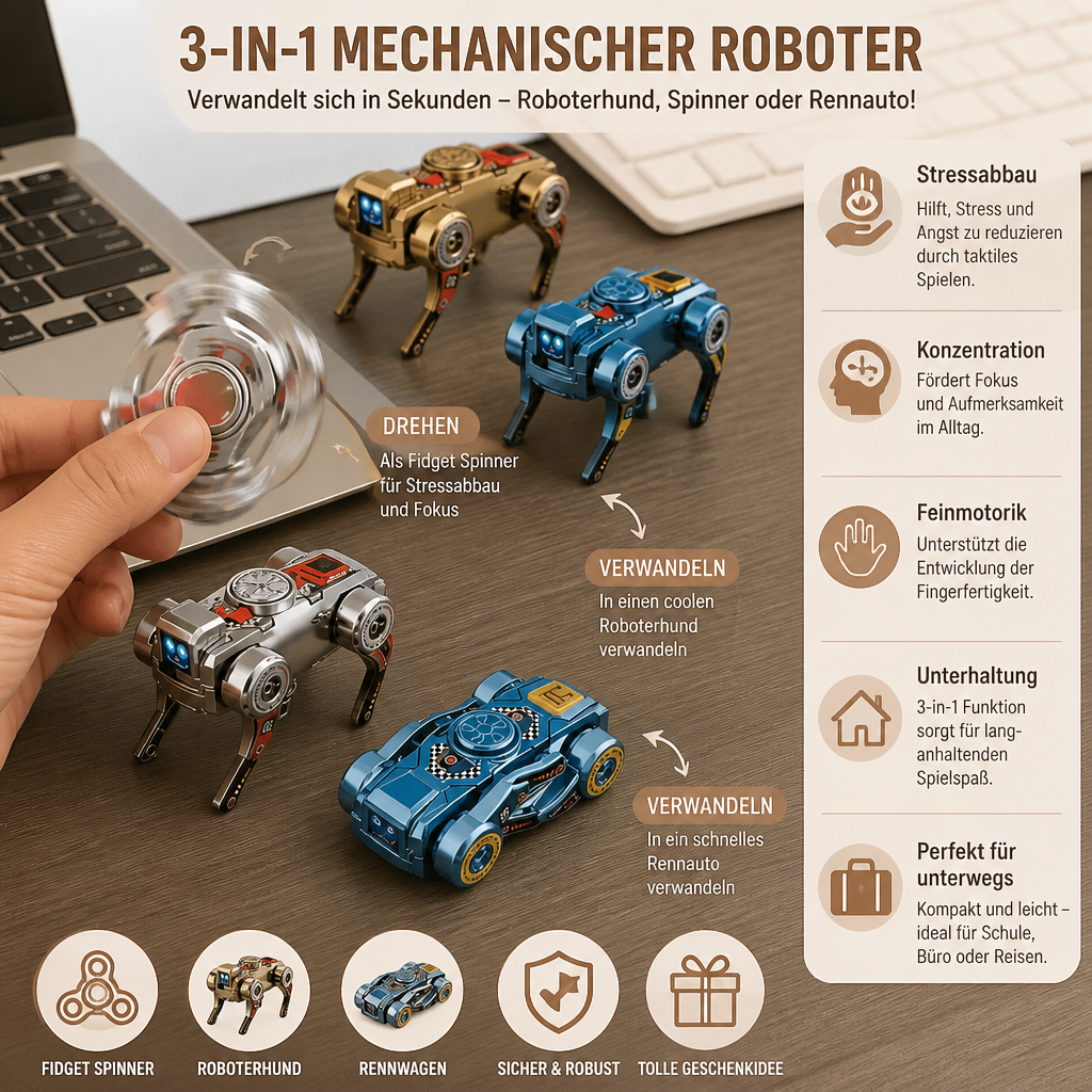 3-in-1 Mechanical Robot Dog Fidget Spinner Toy