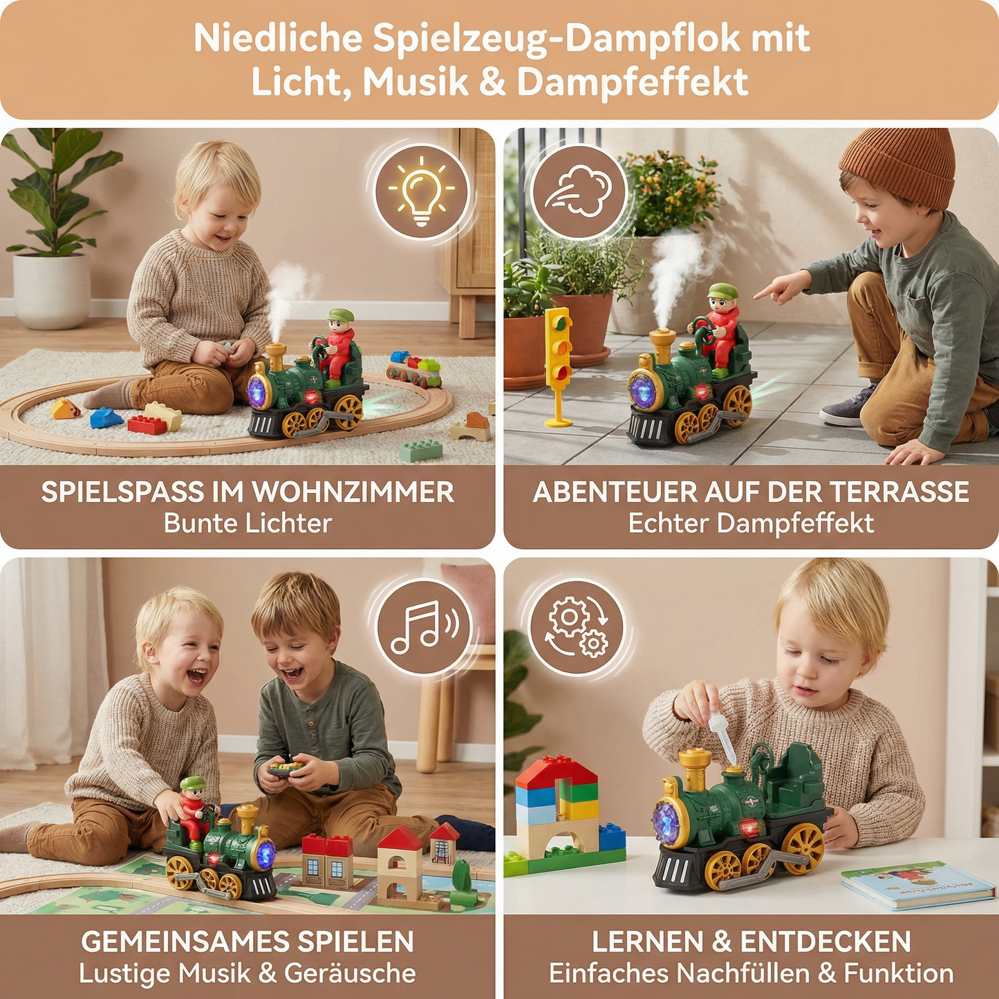 Niedliche Spielzeug-Dampflok mit Licht, Musik & Dampfeffekt