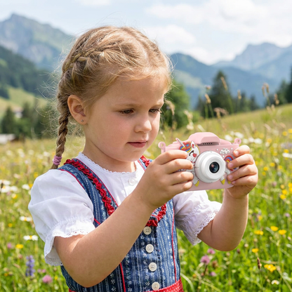 Wiederaufladbare Digitalkamera für Kinder mit Selfie-Modus, HD-Video & Silikonhülle