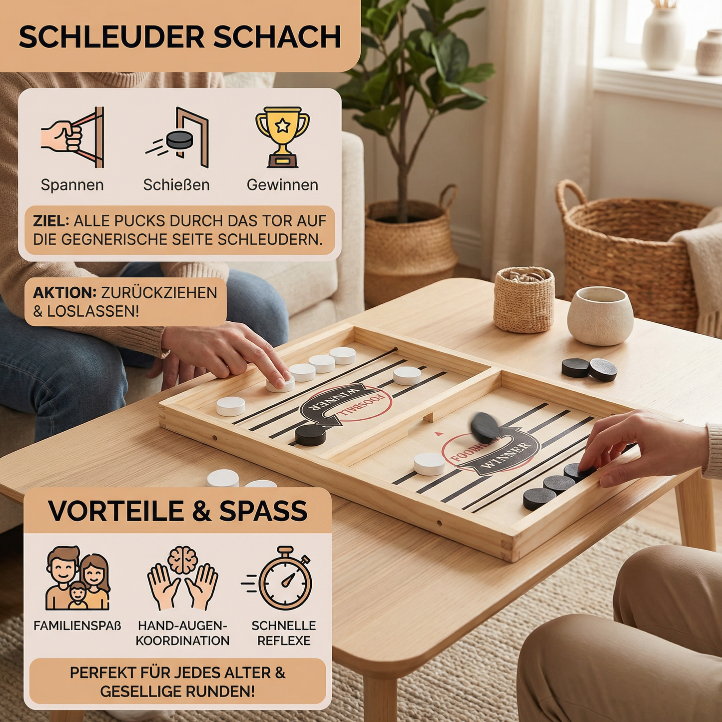 Schleuder Schach Brettspiel aus Holz
